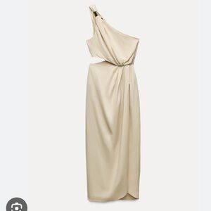 Zara One-Shoulder Cream Draped Evening Dress